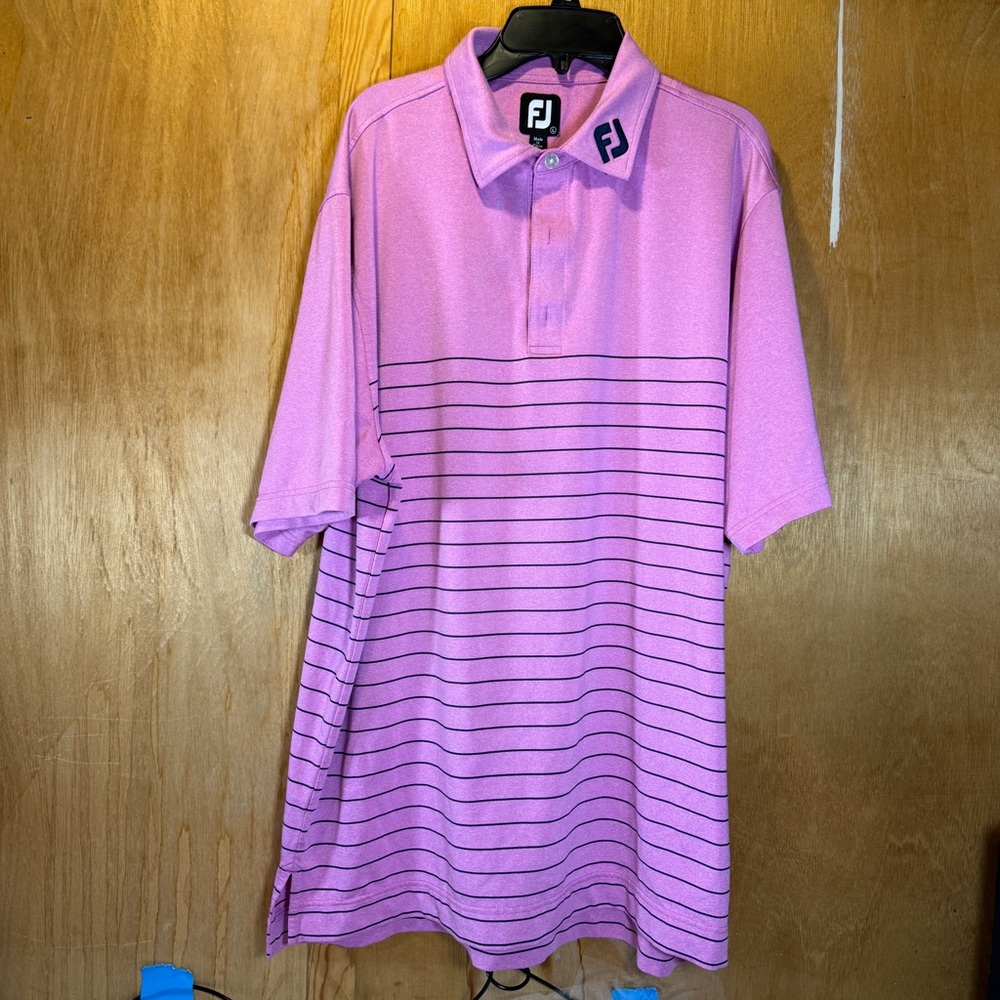 FootJoy Polo Shirt Mens L Pink Stripes Lightweight Performance Stretch Golfing